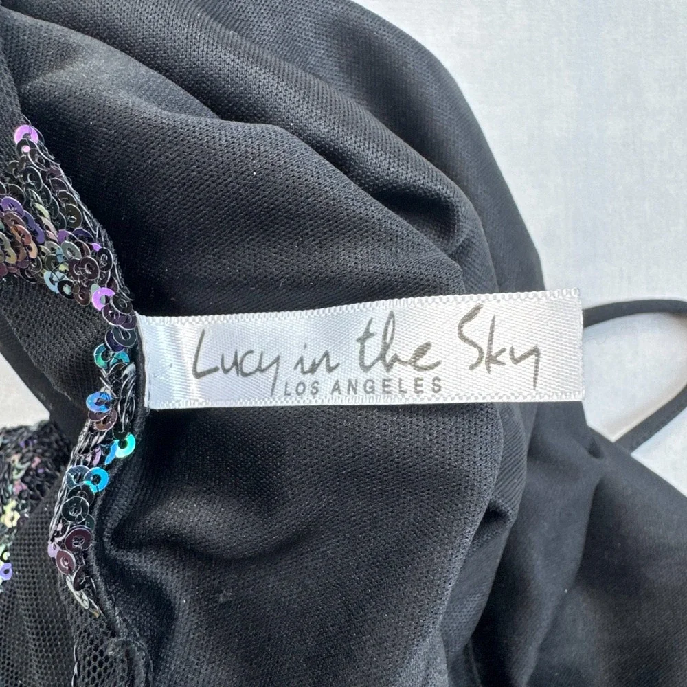 Lucy in the Sky Cocktail Dress Womens M Black Lined Iridescent Sequin Sleeveless